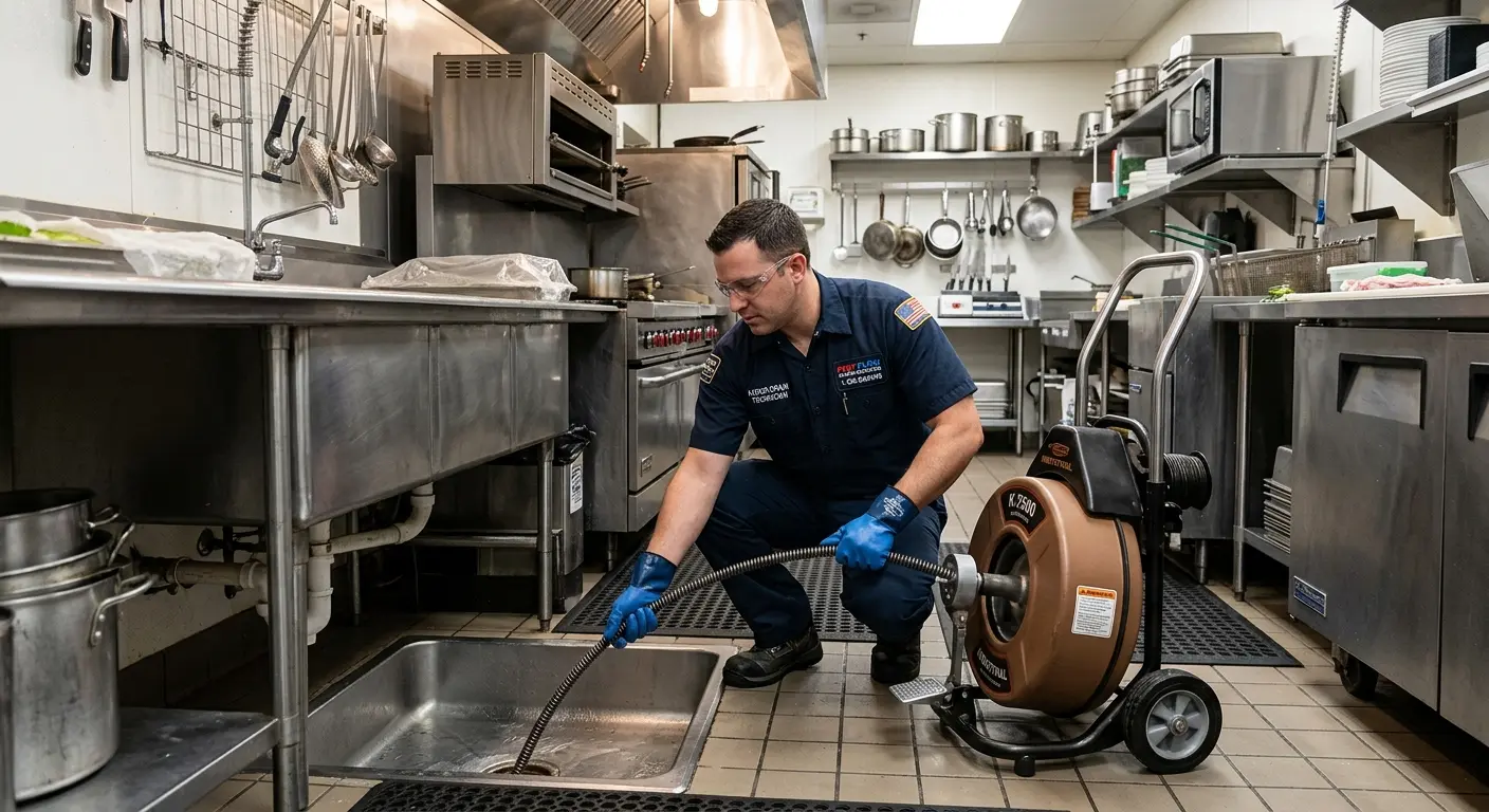 Commercial drain cleaning service in a restaurant kitchen in Clover